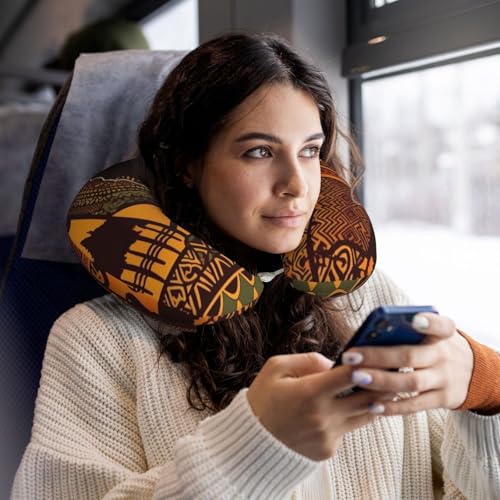 African Map Ethnic Pattern Travel Pillow Neck Rest Soft Comfortable Memory Foam Travel Neck Pillow U-Shaped Sleeping Rest Cushion Travel Accessories for Airplane Car and Office