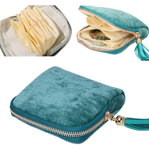 Travel Jewelry Organizer Bag, Portable Jewelry Travel Case for Women, Tangle-Free Jewelry Travel Pouch for Necklaces Rings Bracelets, Compact Jewelry Storage for Travel Essentials & Gifts - color: Teal