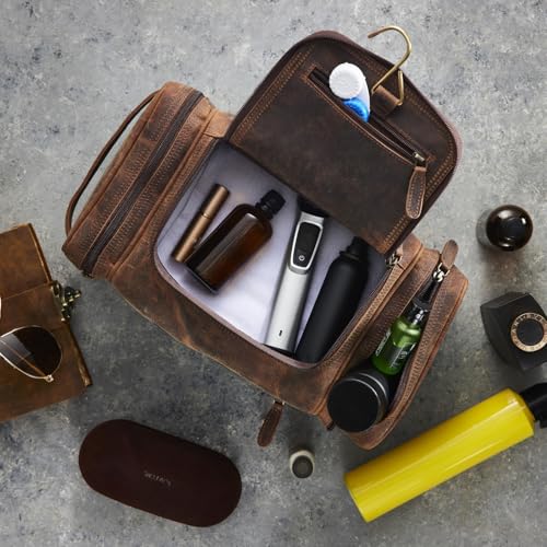 NomadCraftsCo. Extra Large Leather Toiletry Bag for Men - Premium Leather Men's Toiletry Bag for Travel, Dopp Kit, Pouch, Large Travel Organizer - size: Extra Large