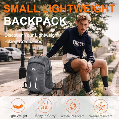 Small Hiking Backpack 35L Travel Lightweight Hiking Packable Daypack Water-Resistant Foldable Backpacks for Women Men Camping (Grey) - color: Grey, size: 35L