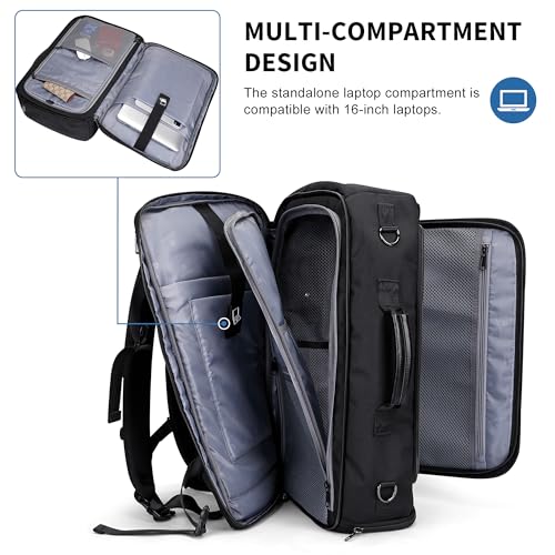 WITZMAN Travel Backpack for Men 35L Carry-on Laptop Backpack Luggage Fit 16 inch TSA Friendly Flight Approved with Shoe Compartment for Airplanes（B718 Black） - color: Black