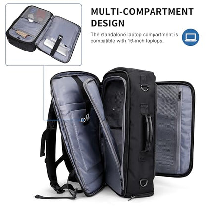 WITZMAN Travel Backpack for Men 35L Carry-on Laptop Backpack Luggage Fit 16 inch TSA Friendly Flight Approved with Shoe Compartment for Airplanes（B718 Black） - color: Black
