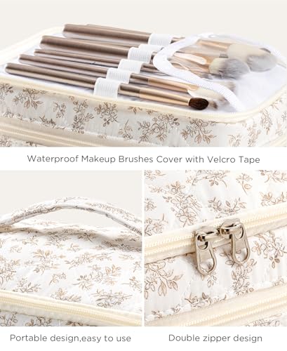 HBselect 2Pcs Travel Makeup Bag, Large Cotton Quilted Makeup Bag Cosmetic Bag Cute Make up Bag Toiletry Bags for Women Girls - color: 2PCS-Quilted Makeup Bag 1