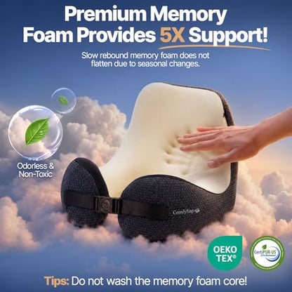 ComfyNap® Versatile Travel Neck Pillow for Airplane [Patented], 9 Positions in 3 Techniques, Plane Pillow with Pure Memory Foam, Travel Pillow with HeadRest Flight Sleep, Travel Essential - Mercury - color: Mercury