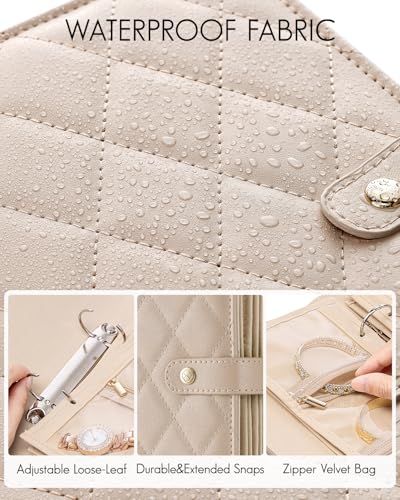 VLANDO Travel Jewelry Organizer Case,Jewelry Storage Book Ring Binder with Clear Zipper Velvet Pouch Bag for Traveling,Rings,Necklace,Earrings,Bracelets,Brooches-Toffee - color: 02.Toffee