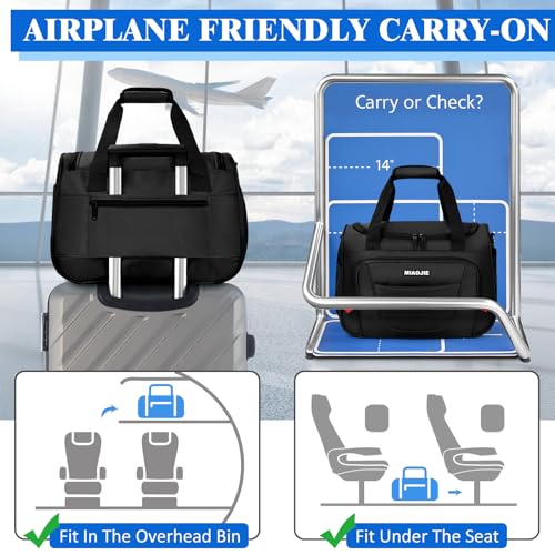 Underseat Carry On luggage Bag Airplanes Personal Item Bags Weekender Overnight Travel Tote Bag Shoulder Small Softside Carry on Luggage Travel Duffel Bags For Men Women -16 IN Black - color: Black, size: 16 IN