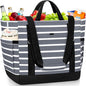 Cooler Bag Insulated, Soft Side Cooler, Reusable Grocery Bags with Zipper Closure, Thermal Leakproof Large Insulated Tote Bag for Hot/Cold Food for Grocery, Beach, Travel, Picnic - color: Gray and White