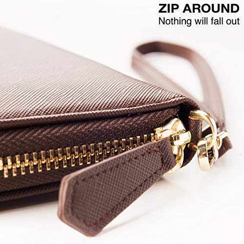 Travel Document Organizer - RFID Passport Wallet Case Family Holder Id Wristlet - color: Family Brown