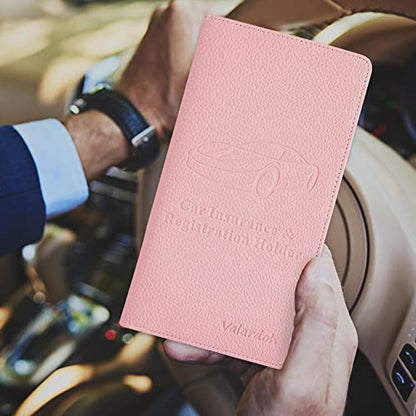 Valardoh Premium Car Registration and Insurance Card Holder, Car Document Holder for Cards, Driver License & other Essential Documents (Pink) - color: Pink
