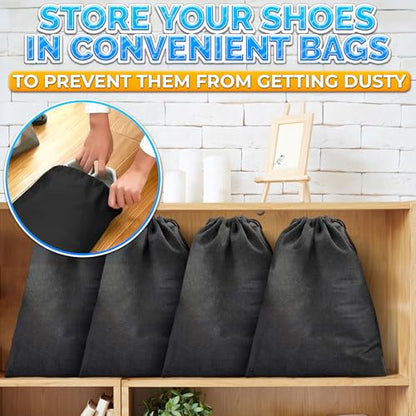 10 Pack Travel Shoe Backpack Set – Non-Mesh Solid 11.8"x15.75" Waterproof Drawstring Shoe Bags for Travel, Clothes, or Wet Gear – Lightweight Storage Organizer and Packing Essential for Women & Men - style: 10Pcs, Full Black, M Size