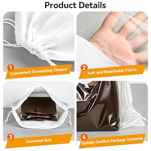12 Pieces Dust Bags for Handbags White Non-Woven Drawstring Bags Breathable Cloth Purse Storage Dustproof Storage Bags with Drawstring for Handbags,Purses,Shoes,and Travel Organizing
