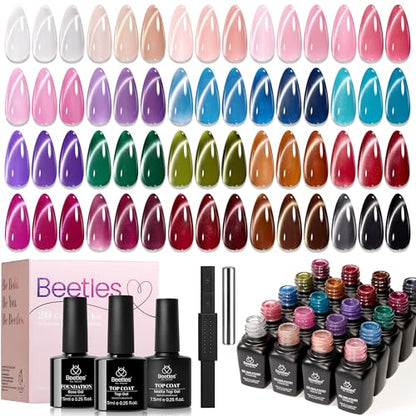 Beetles Cat Eye Gel Nail Polish Set - Timeless Gleam 20 Colors Glitter Cat Eye Gel Nail Kit Nude Pink Red Blue Brown Black Magnetic Base Matte Glossy Top Coat Soak Off UV Manicure Salon Gift for Women - color: 0-0-0-Timeless Gleam