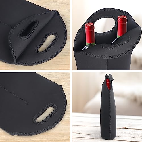 2 Pack Wine Carrier Tote Bag, 4 Bottles Carrying Cooler Bags for Travel and Picnic, Insulated Neoprene Water Beer Bottle Holder with Secure Carry Handle,Keep Bottles Protected (Black)