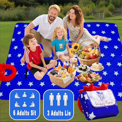 4th of July Foldable Waterproof Picnic Blanket with Soft Handle Pillow – Extra Large (80" x 60"), Machine Washable, Perfect for Outdoor, Beach, Park & Picnics, Gifts for Family & Friends