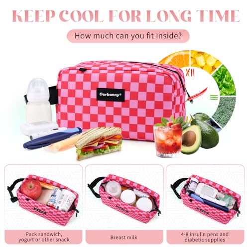 Freezable Lunch Bag,Freezable Snack Bag,Mini Cooler Bag for Travel/Work/School,Small Insulated Bag,Small Cooler Lunch Box with Ice Packs,Insulated Snack Bag,Freezable Snack Box with Handle Buckle - color: Pink Checkerboard