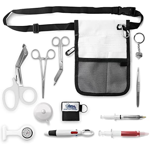 ASA TECHMED Nurse Utility Belt – Complete Medical Belt Utility Kit, Pro Pack Pocket Organizer Pouch Hip Bag for EMT, CNA, NP, PA, Student, White - color: White