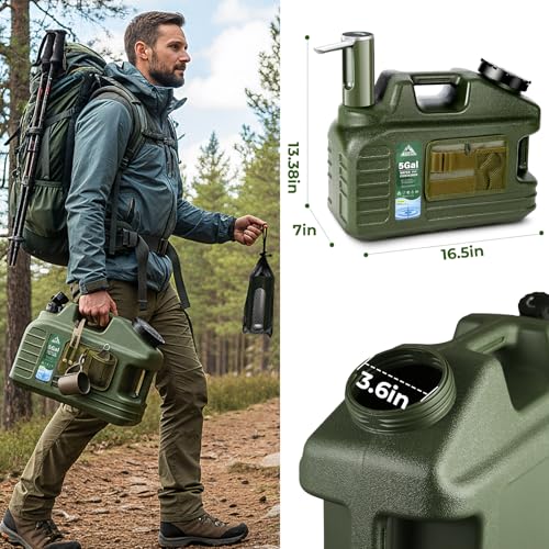 5 Gallon Water Jug with Pump, Camping Water Container, BPA Free Portable Water Dispenser with Spigot, Leak-Proof Large Camping Water Jug for Emergency Storage,Outdoor,Hiking