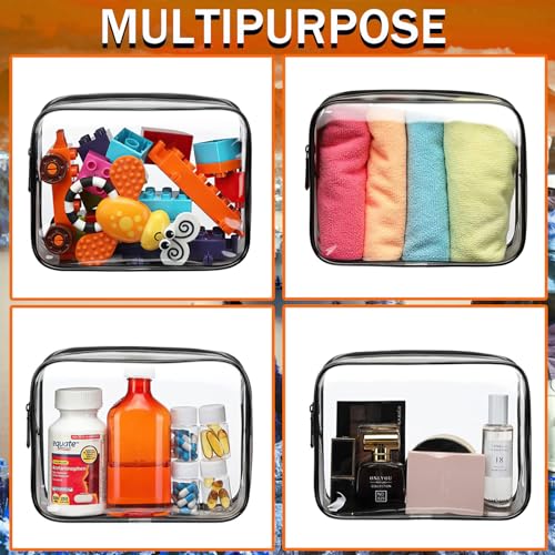 6 Pieces Clear Cosmetics Bag Bulk, TSA Approved Toiletry Bag for Travel, PVC Zippered Clear Pouch Cosmetic Makeup Bag Waterproof Vinyl Plastic Organizer Case for Vacation Bathroom (Large) - color: 6 Large Black