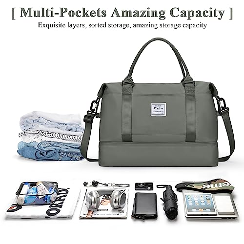 Travel Duffel Bag with Shoes Compartment, Overnight Weekender Bags for Women,Carry on Personal Item Bag,Medium Size - color: A-Olive Green, size: Medium
