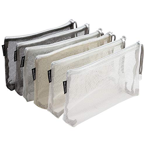 Sea Team 6pcs Multicolored Portable Travel Toiletry Pouch Nylon Mesh Cosmetic Makeup Organizer Bag with Zipper, Monochrome - color: Monochrome, size: 9.4 x 2 x 6.3 Inches