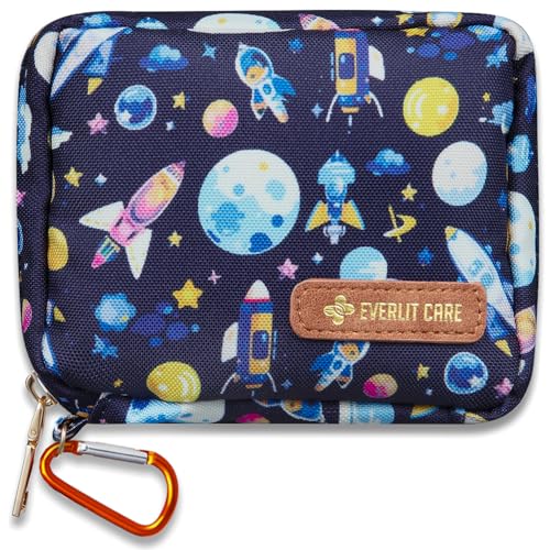 EVERLIT Mini Rescue Pack | 105 Medical Essentials Organized in Portable Storage Bag | Pocket Size Kids First Aid Kit with D Ring | Small Family-Friendly Travel Medical Kit (Space) - color: Space