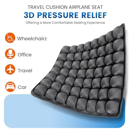 Travel Seat Cushion for Airplane, 56 Bubbles Portable Air Seat Cushions, Coccyx Tailbone Pain Relief Chair Pad, Inflatable Cushion for Office Chair, Wheelchair, Camping, Home Living (Grey) - color: Grey