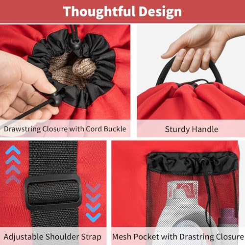 150L Laundry Bag Backpack with 3 Sizes Mesh Wash Bags and Shoulder Straps Foldable Clothes Hamper Bag with Drawstring Closure for College, Apartment, Laundromat(Red) - color: Bright Red