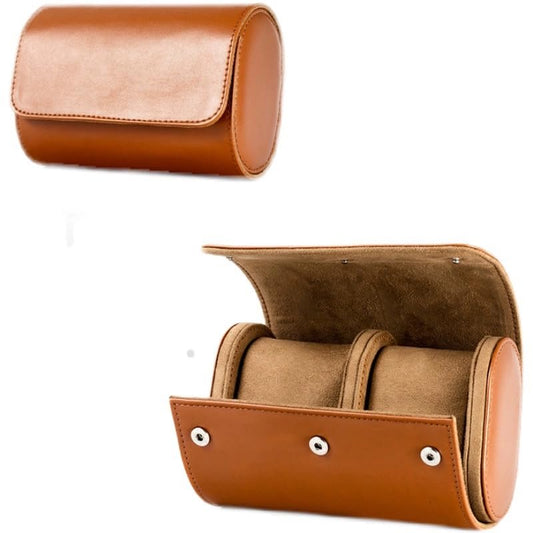 Handmade Leather Watch Roll Travel Case - 2-Slot Brown Organizer Box for Men - Velvet Protection for Home and Travel Storage - color: 2-BROWN brown
