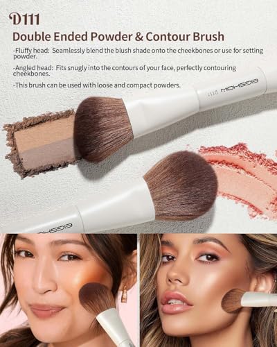 EIGSHOW Makeup Brush Set, 3Pcs Double Ended Face Makeup Brushes for Foundation Powder Contour Highlight Concealer Nose Shadow, Travel Gift Set (Beige) - color: Beige