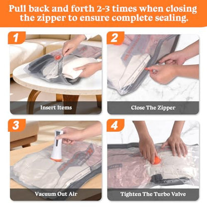 Vacuum Storage Bags for Travel with Rechargeable Air Pump - 16 Pack Vacuum Seal Bags for Clothing Space Saver, Compression Packing Bags for Suitcase Luggage, Blankets, Bedding, Seasonal Storage