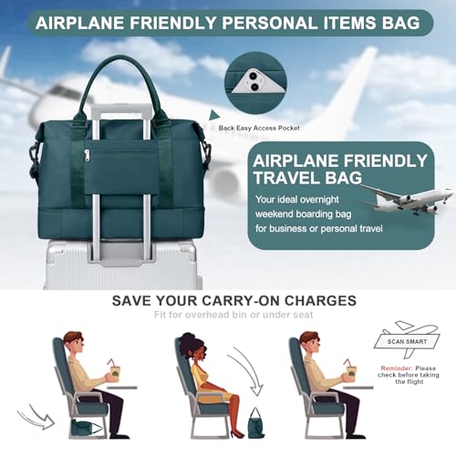 Weekender Bags for Women,Travel Duffle Overnight Bag with Shoe Compartment,Personal Item Carry On Bag,Peacock Blue,Extra Large,3 Pcs Set - color: A-Peacock Blue-3Pcs-0022, size: Extra Large
