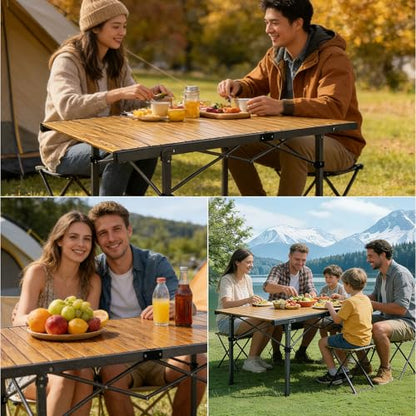 29.9" Tall Folding Camping Table for 2-6 Person, 54.7" Large Aluminum Foldable Roll-up Table Outdoor with Carry Bag for Picnic, Camp, Sturdy, Backyard, Patio - color: Natural