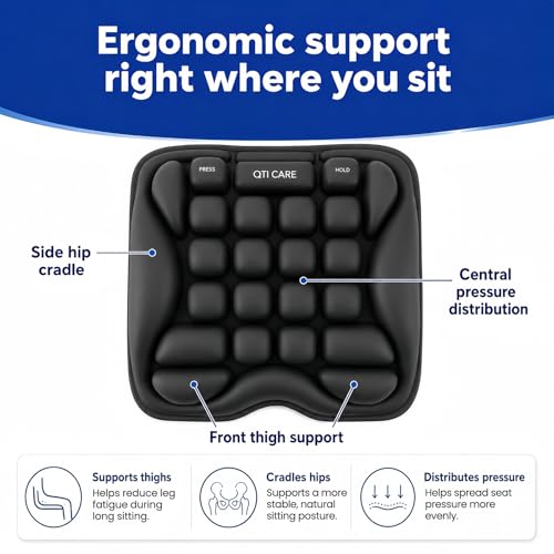 Airplane Seat Cushion, Air-Cell Travel Cushion for Long Flights, Inflatable Portable Seat Pad with Built-in Pump for Air Travel, Car, Office Chair and Wheelchair - color: Black Xxl