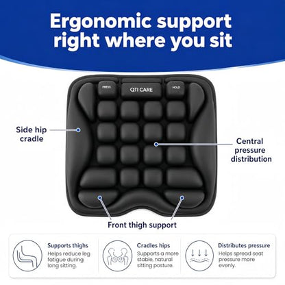 Airplane Seat Cushion, Air-Cell Travel Cushion for Long Flights, Inflatable Portable Seat Pad with Built-in Pump for Air Travel, Car, Office Chair and Wheelchair - color: Black Xxl