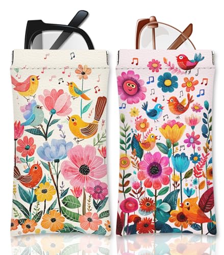 Eyeglasses Sunglasses Case PU Soft Squeeze Top Glasses Pouch for Women Student,Floral Pattern Portable Anti Scratch - color: Blue