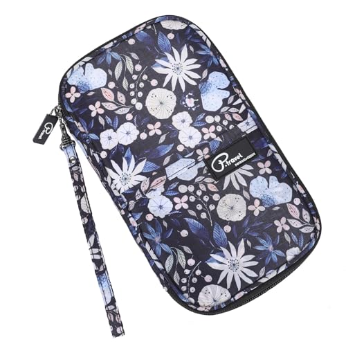 VanFn RFID Travel Passport Wallet, Family Passport Holder, Trip Document Organizer P.Travel Series - color: Pure Flower Blue