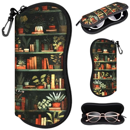 Sunglasses Case with Belt Clip, Ultra Light Neoprene Zipper Soft Padded Glasses Case for Women Men - color: Green Study