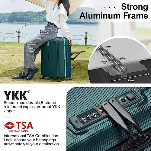 Hanke Multifunctional 26 Inch Hard Shell Suitcases with Wheels Travel Approved Luggage Large Rolling Suitcase Checked Luggage for Women Men(Blackish Green) - color: Blackish Green, size: Multifunctional Checked 26 Inch