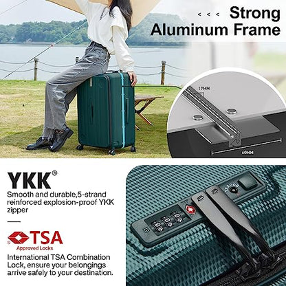 Hanke Multifunctional 26 Inch Hard Shell Suitcases with Wheels Travel Approved Luggage Large Rolling Suitcase Checked Luggage for Women Men(Blackish Green) - color: Blackish Green, size: Multifunctional Checked 26 Inch