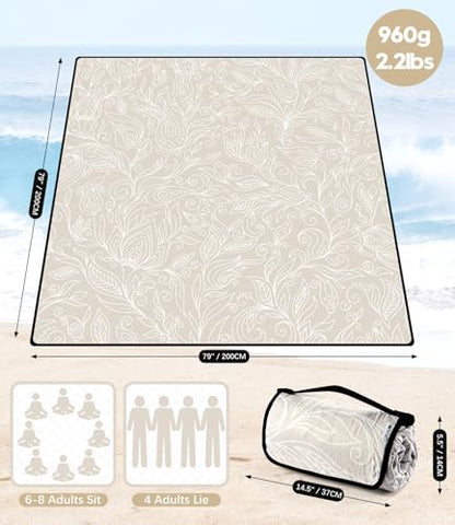 DEWUR Picnic Blankets 79"x79" Extra Large Outdoor Blanket Beach Blanket Waterproof SandProof Picnic Mat Washable Foldable Portable for Grass Lawn Beach Camping - color: Khaki Leaves