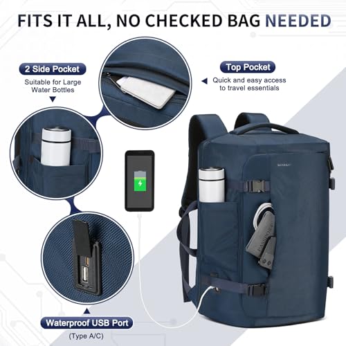 40L Travel Backpack, TSA Friendly Flight Approved Carry on Backpack for Men Women, Fits 17.3 Inch Laptop with USB-A&C Ports, Weekender Bag, Blue - color: Blue