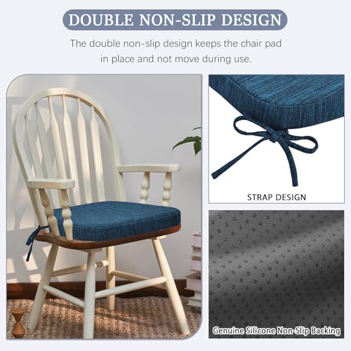 baibu Kitchen Chair Cushions, Dual-Layer Patented Design Molded Memory Foam Dining Chair Pads with Ties and Washable Cover, 17" x 16" x 2", Blue - color: Blue, size: 1 Count (Pack of 1)