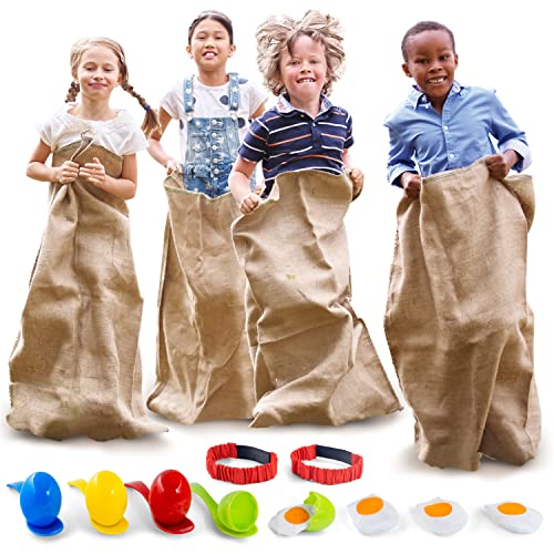 Shop Square Outdoor Field Day Games, Potato Sack Race Bags for Kids and Adults, Egg and Spoon Race, 3 Legged Race Bands - with Storage Bag - size: Pack of 4 (Bundle)