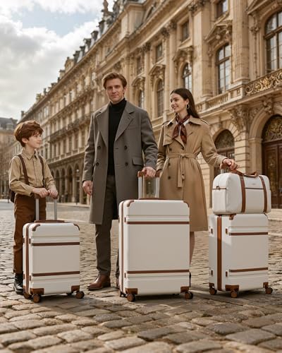 LONG VACATION Luggage Sets 5 Piece, Suitcases With Wheels, PC+ABS Hardshell Luggage Set with Spinner Wheels, TSA Lock (White Brown) - color: White Brown, size: 5 Piece Set (20, 24, 28 Inch)
