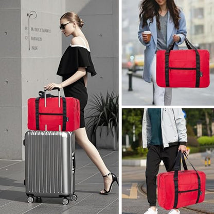 Small Duffle Bag for Men Women, Mini Gym Bag Foldable Travel Tote Carry On Luggage with Trolley Sleeve, Red - color: Red, size: 23L