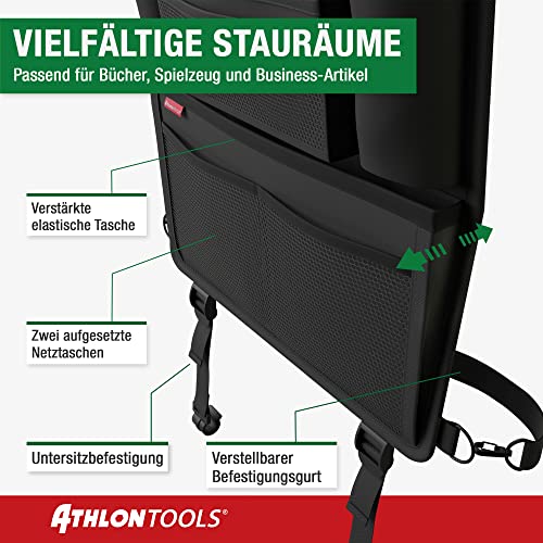 ATHLON TOOLS car seat organizer with integrated tablet holder - Reinforced back - with extra pen pocket - for business and children - Designed in Germany