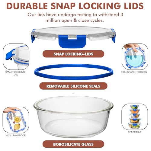 Razab 30 PC Glass Food Storage Containers with Lids - Reusable Glass Meal Prep Containers for Lunch and Leftovers - Airtight & Leakproof Snap Locking Lids - Oven, Freezer, Microwave, Dishwasher Safe - color: Blue