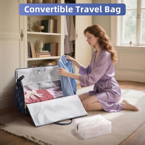 Convertible Garment Duffel Bag for Travel, 2-in-1 Foldable Travel Bag with Shoe Compartment, 20.5x10x12.5Inch Carry On Weekender Bags for Men Women Business Trip, Vacation, Graduation, Blue - color: Sapphire