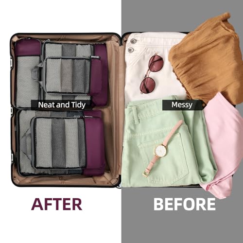 BAGAIL 4 Set/6 Set/8 Set Compression Packing Cubes Travel Accessories Expandable Packing Organizers (Half Mesh, 6-Burgundy) - color: 6-Burgundy, style: Half Mesh