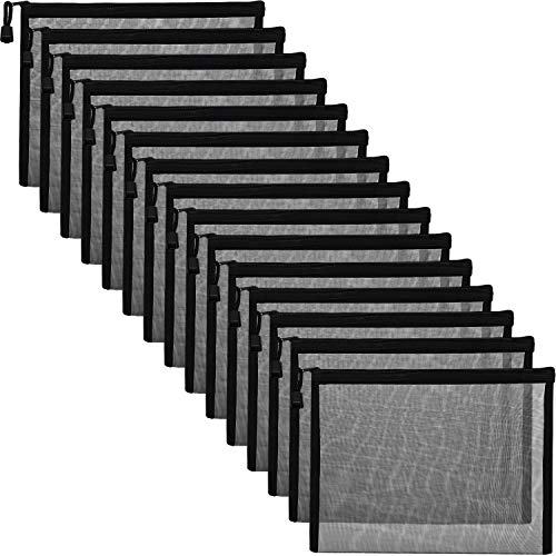 Outus 15 Pieces Mesh Bags Pouch Mesh Zipper Pouch Makeup Bags Cosmetic Travel Organizer Zipper Pencil Case for Organizing Office travel Storage(9.5 x 7.1 Inches,Black) - color: Black, size: 9.5 x 7.1 Inches
